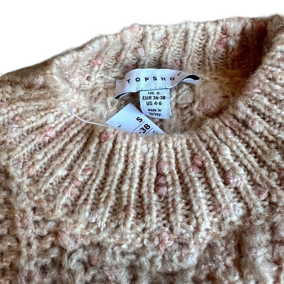 NWT Women's Topshop Textured Pointelle Mock Neck Sweater, Size S Pink - Picture 7 of 8